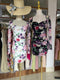 Mesh Floral Print Square Neckline Side Runched Mini Dresses